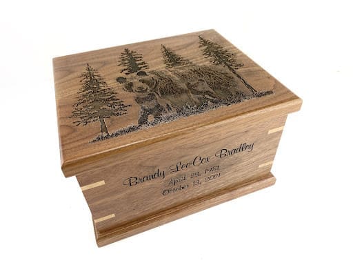 text on image reads: Maple nail custom engraved wooden urn